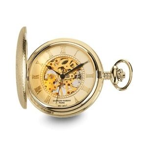 Charles Hubert Gold-finish Brass Skeleton Pocket Watch